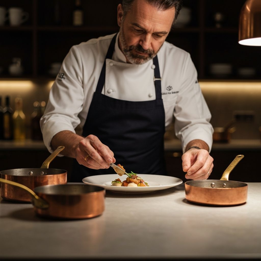 Professional private chef plating an elegant dish